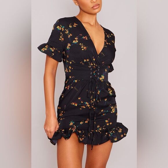 NWT BLACK FLORAL CORSET SWING DRESS - Picture 4 of 6